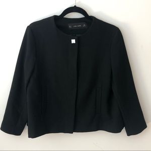 Zara Silver Square Button Short Black Crepe Jacket